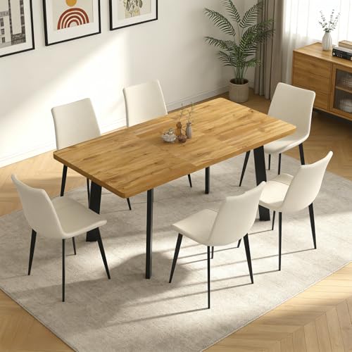 Image of Extendable Dining Table for 4 to 8 People, 47.2 inch to 63 inch Modern Kitchen Table with Removable Extension Leaf, MDF Expandable Dining Room Table Compact for Small Spaces, Walnut