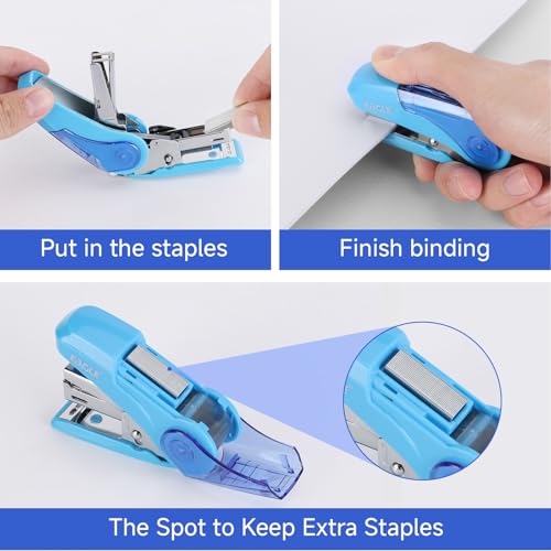 Eagle reduzierten Kraftaufwand Mini Hefter, mit 1000 Heftklammern # 10, 50% weniger Aufwand, Entferner und Aufbewahrung, 4 Farben für Wahl - blau
