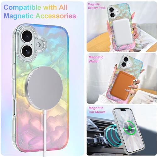 Image of AIGOMARA Cute Case for iPhone 17 Case for Women Girls [ Compatible with Magsafe ] Glitter Pearl Aesthetic Rainbow Magnetic Protective Phone Cover, Fluorescent Iridescent Shell Pattern