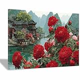 DMZPKZB Lienzos Decorativos Pintura Cuadro Pared El lago huahe Lienzo para Salon Décor Dormitorio Oficina Pasillo Cocina Baño Regalo（Rojo85-50x70cm Enmarcado