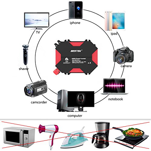 BESTEK 400W 400Watt 400W/500W DC 12V 110V Inverter with 4 USB Charging Ports, Power Converter with 2 AC Outlets Battery Clip Charger, Car Adapter (Upgrade Version)