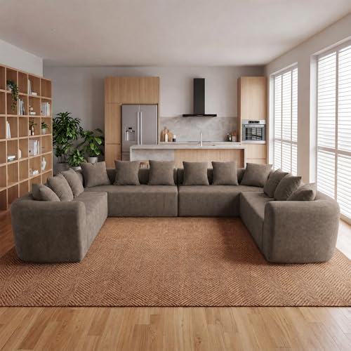 Image of Claiks 142 inch Cloud Boneless Couch, U-Shaped Sectional, Light Grey