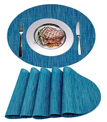 WANGCHAO Place mat 12"X18" Placemats for Dining Table, Set of 6 Woven Vinyl Washable Table Place mats Table Decoration Heat Insulation Stain Resistant mats(Oval Placemats, Blue2)