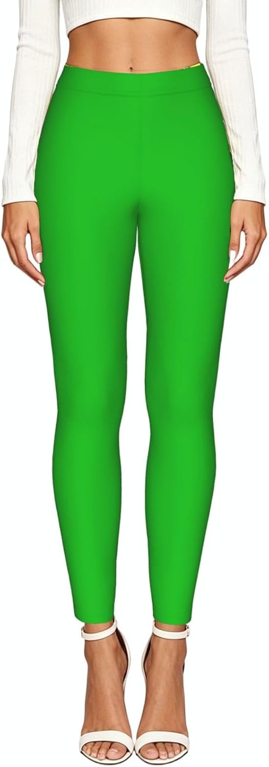 Fresh Green Stretch Leggings,Opaque Printed Elasticity Pants for Workout
