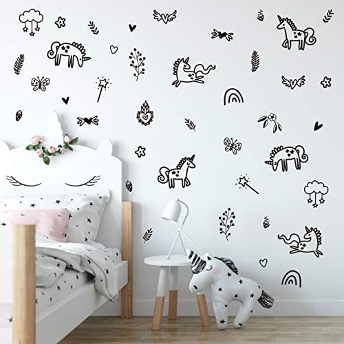 Unicorns and Rainbows Wall Decals Peel and Stick for Kids, Baby Bedroom Nursery and Living Room. 40 pcs Vinyl Wall Stickers Decor (Gold) image 4
