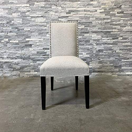 Strange Dna Jones Dining Chair | Modern Style Flax Polyester Canale Dining Chair | Pewter Nail Trim Armless Padded Parson Chair Accent Furniture W/Solid Wood Legs For Living Room Or More (Grey) #TOP1