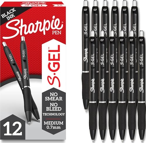Sharpie S-Gel Gel Pens, Black Barrel, Medium Point (0.7mm), Black Gel Ink, 12 Count - Home, Office...