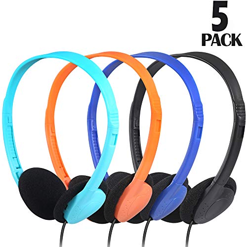 CN-Outlet Kids Headphones for Classroom in Bulk Multi Colored 5 Pack, Wholesale Children