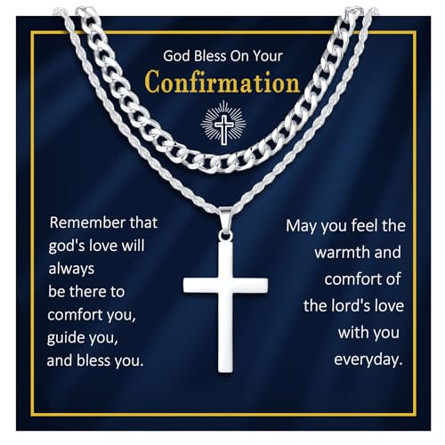VNOX Confirmation Gift for Men 925 Sterling Silver Plated Chain Neklace Cuban/Rope Stainless Steel Chains Necklaces Jewelry Gifts 16+18 Inches