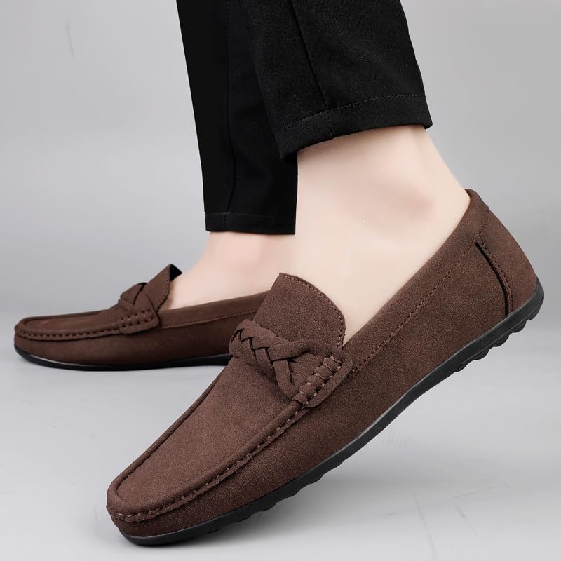 Men's Classic Suede Leather Slip On Casual Penny Loafers Flats Moccasin Driving Boat Shoes Comfort Handmade Smoking Slipper 6