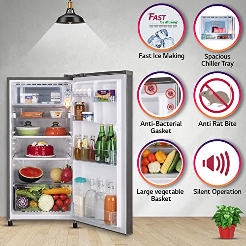 Image of LG 190 L 2 Star Direct-Cool Single Door Refrigerator Appliance (?GL-B199ODSC, Dazzle Steel, Fast Ice Making, 2022 Model)