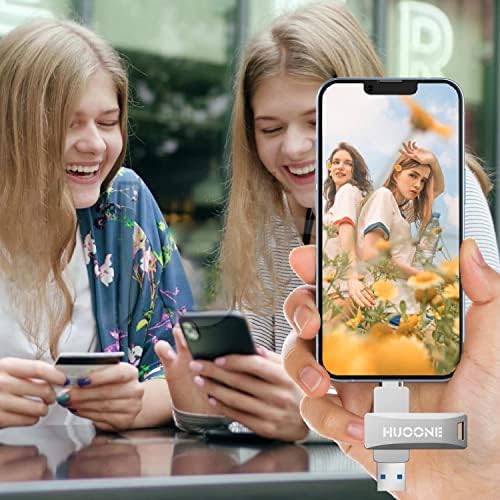 HUOONE 128GB USB Flash Drive for iPhone External Photo Stick 3 in1 USB Pen Drive OTG Memory Stick Compatible With Phone iOS Android Smartphone Tablet PC Type C Port