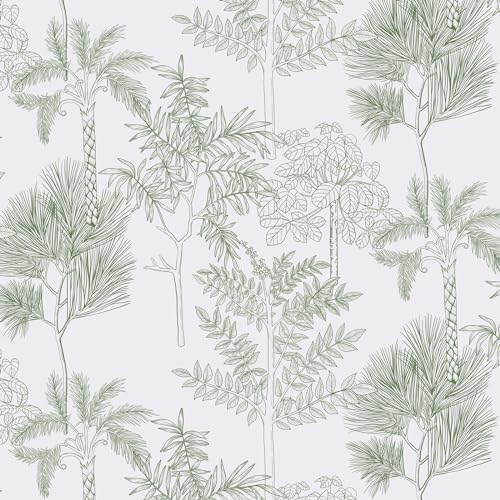 CiCiwind Self Adhesive Wallpaper Retro Floral Wallpaper 39cm×3m Peel and Stick Contact Paper White Green Tree Stick on Wallpaper Thicken Sticky Back Plastic Removable Vinyl Wrap for Wall Furniture