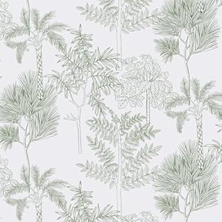 CiCiwind Self Adhesive Wallpaper Retro Floral Wallpaper 39cm×3m Peel and Stick Contact Paper White Green Tree Stick on Wallpaper Thicken Sticky Back Plastic Removable Vinyl Wrap for Wall Furniture