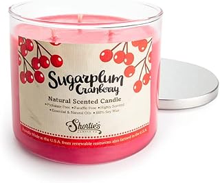 Sugarplum Cranberry Natural 3 Wick Candle, Essential Fragrance Oils, 100% Soy, Phthalate & Paraben Free, Clean Burning, 14.5 Oz.