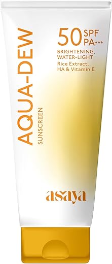 Asaya Aqua Dew Sunscreen SPF 50 PA+++ | UVA/B Light Protection | Blue Light Protect | Dewy | With Rice Extract | No White Cast | Prevents Tanning |...