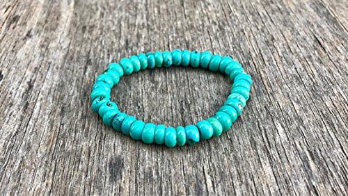 JEWELZhubei Turquoise rondelle Bracelet 8-9mm hubei Turquoise rondelle Beaded Gemstone Bracelet Teal Turquoise Stack Bracelet Unisex Bracelet