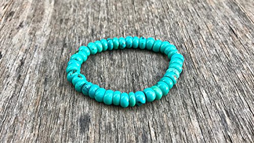 JEWELZhubei Turquoise rondelle Bracelet 8-9mm hubei Turquoise rondelle Beaded Gemstone Bracelet Teal Turquoise Stack Bracelet Unisex Bracelet