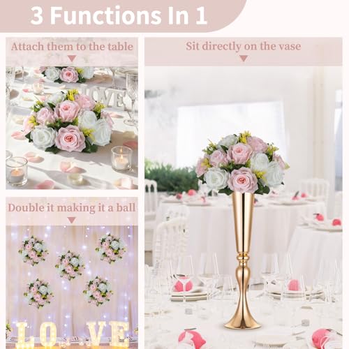 Image of NUPTIO Flower Ball Centerpieces for Tables: Pink & White Artificial Rose