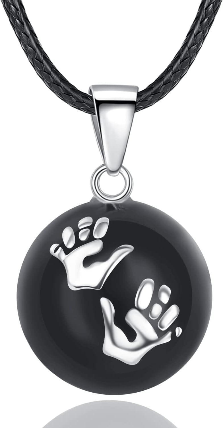 Bola Pregnancy Necklace for Women with Handprint, Music Ball Pendant Necklace for Pregnant Women Pregnant Mother to Be Original Gift, 76cm+114cm, Copper, without stone