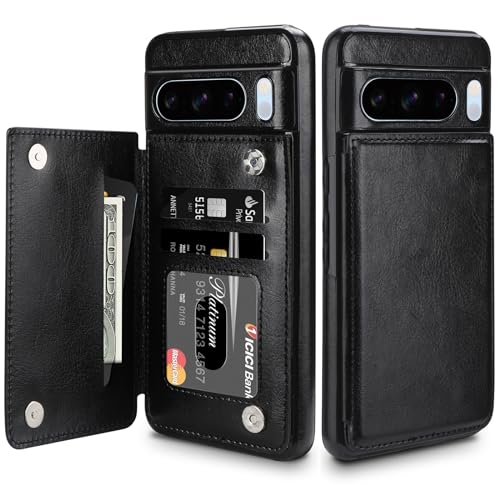 HianDier for Google Pixel 8 Pro Case Wallet with Card Holder Women Men PU Leather Shockproof Google Pixel 8 Pro Phone Case Magnetic Closure Protective Phone Cover for Google 8 Pro Case-Black