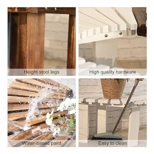 Banco sin respaldo de madera maciza para patio exterior resistente 2