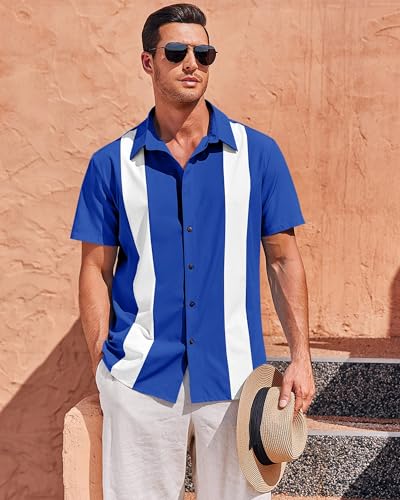 Mens Vintage Bowling Shirts Short Sleeve Button Down Guayabera Beach Shirts for Men4