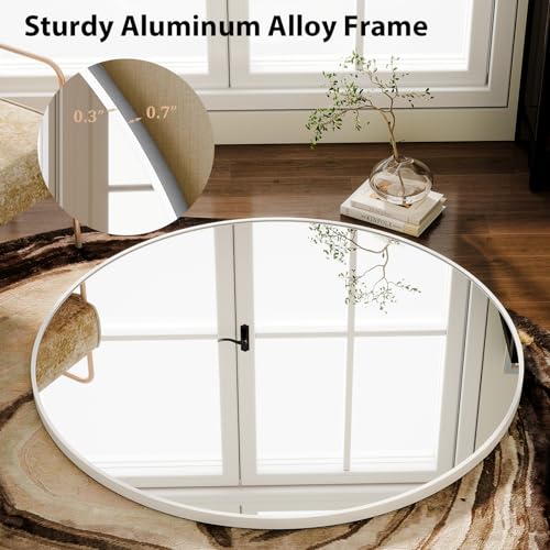 Image of HARRITPURE Round Mirror 30 White Wall Mounted Circle Mirrors