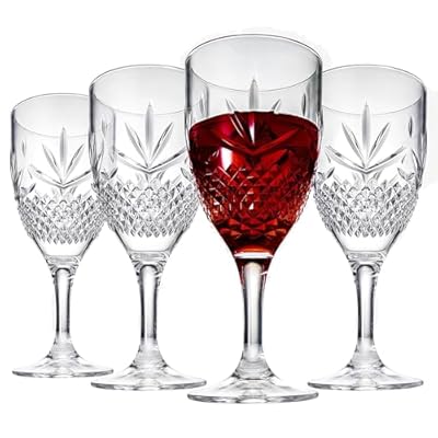 Shatterproof Tritan Stemmed Fancy Wine Glasses Goblets, Resalable | 4 Set | Clear Colors Crystal Glass Lookalike Crystal Acrylic Drinkware, Reusable Unbreakable BPA-free plastic, Outdoor & Indoor 11OZ