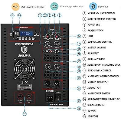 PRORECK Club 4000 18-inch 4000W P.M.P.O Stereo DJ/Powered PA Speaker System Combo Set Line Array Speaker and 18 inch Active Subwoofer with Bluetooth/USB/SD Card/Remote Control