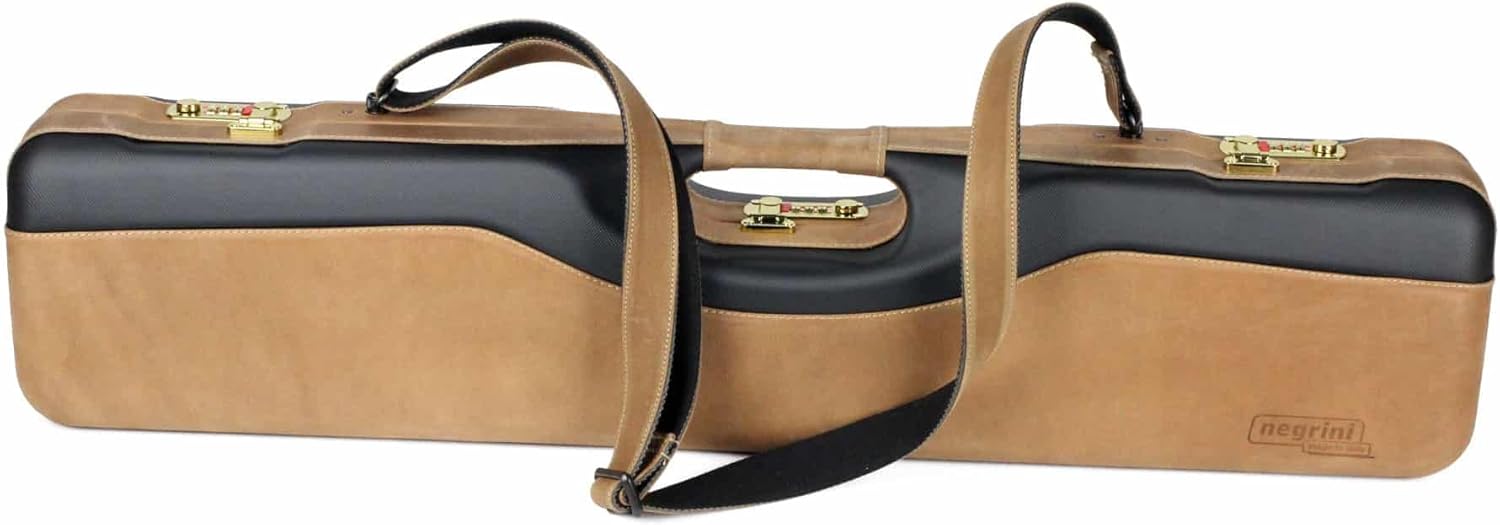 Negrini 16405 Ultra-Compact Over-Under and Side-by-Side Shotgun Hard Case – Lightweight Upland Hunting Gun Case with Locks, Black/Nespola Leather/Black