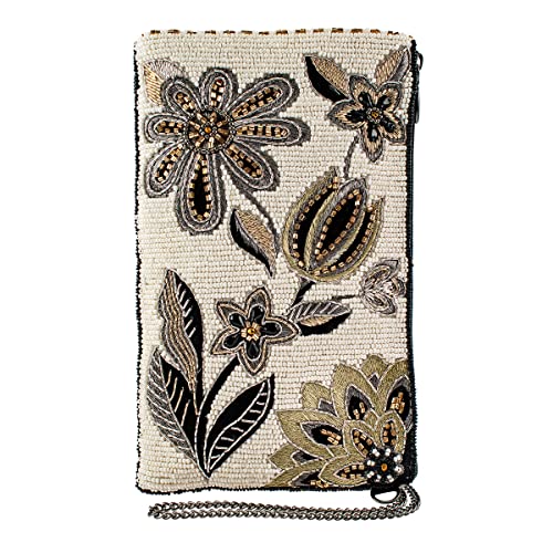 Mary Frances Breezy Beaded Crossbody Cell Phone Bag with Floral Design, Ivory