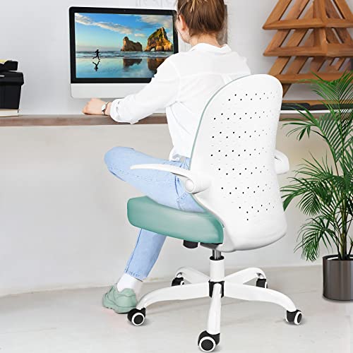 Ollega Desk Chairs With Wheels And Arms, Green Office Chair For Small Space, Ergonomic Leather Office Chair Adjustable Height And Swivel Lumbar Support, Small Desk Chair With Flip Up Armrests #TOP5