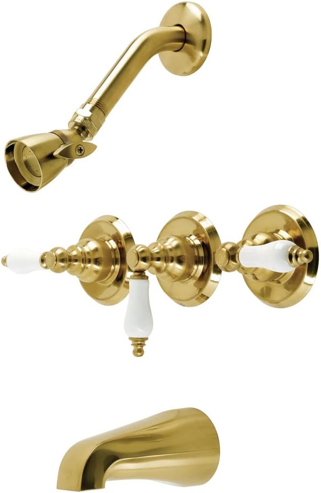 Kingston Brass KB237PL Victorian Triple-Handle Tub and Shower Faucet in Brushed Brass