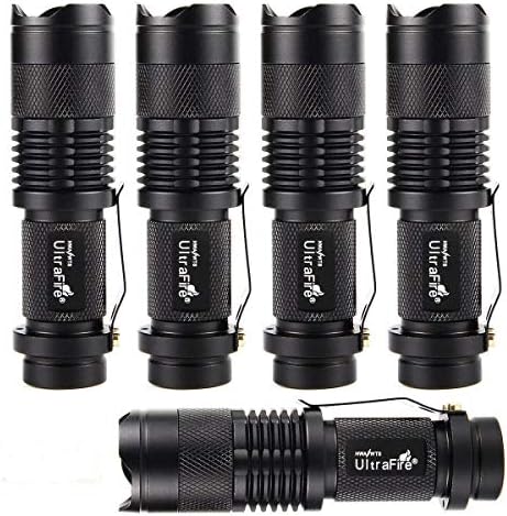 ULTRAFIRE 5 Pack SK68 Tactical and Small Flashlights,7w 3-Mode Pocket Torch Adjustable Focus Zoom Light Lamp