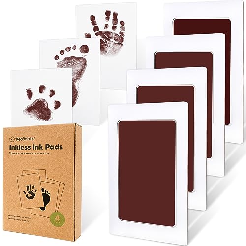 Image of 4-Pack Inkless Baby Hand and Footprint Kit - Mess Free Ink Pad for Newborn Keepsake, Dog Nose & Paw Print Kit, Clean Touch Ink Pad for Baby Hand & Footprints, Ideal New Mom Gifts (Auburn)
