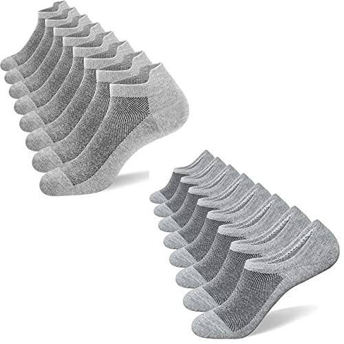 Sixdaysox Mens No Show Socks 8 Pack Cotton Low Cut Non Slip 9-11 Bundle With Ankle Socks Size 11-13 Gray #TOP8
