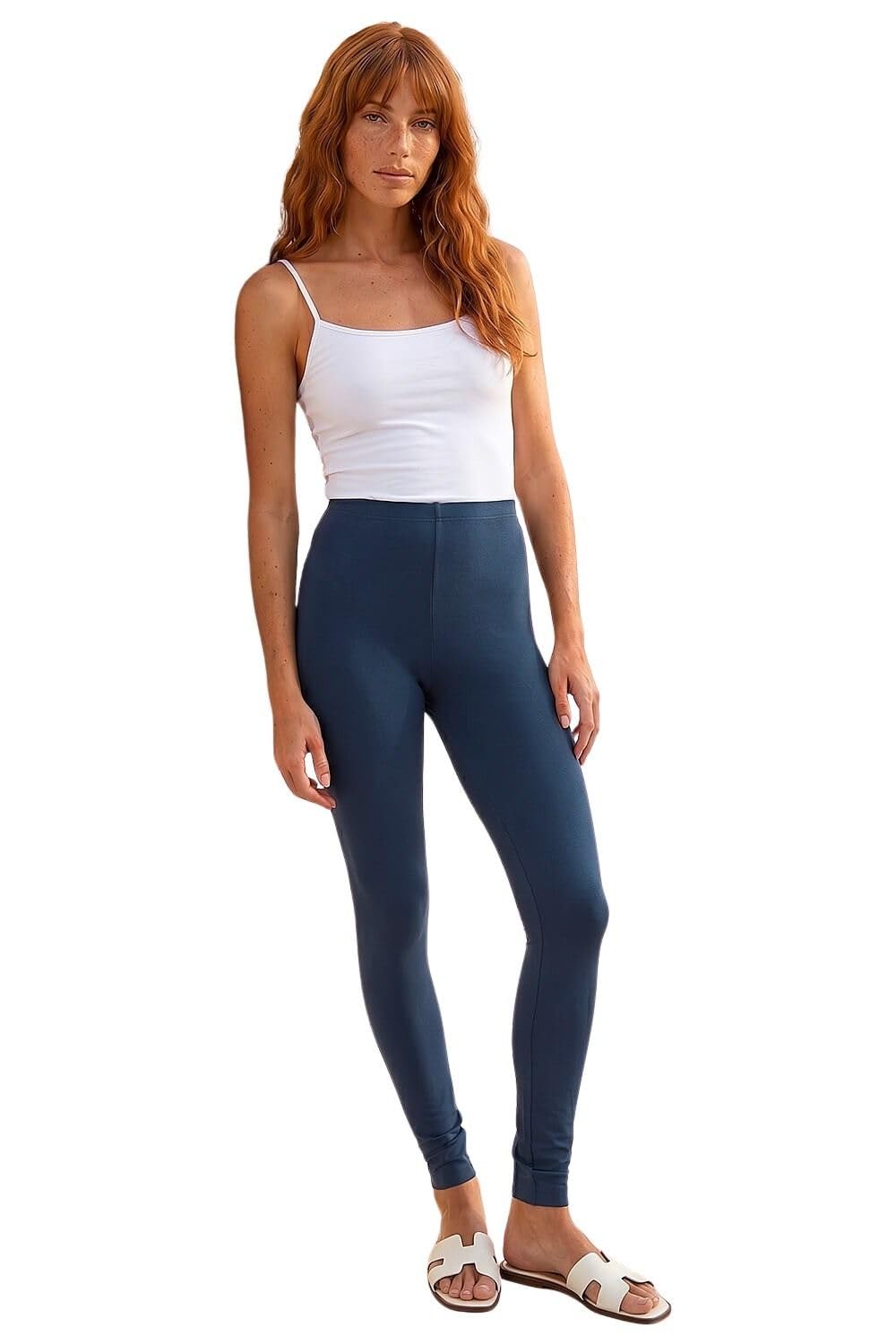 Roman Stretch Leggings for Women UK Ladies Yoga Pants Gym Fitness Trousers Cotton High Waisted Pull On Elasticated Waist Smart Casual Tummy Control Thick Shapewear - Navy - Size 12
