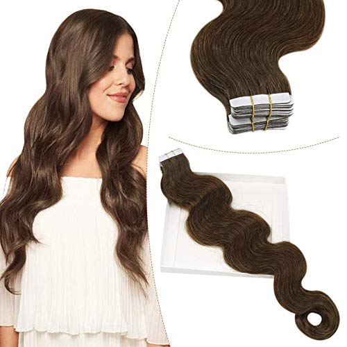 YoungSee Remy Body Wave Tape in Hair Extensions Human Hair Dark Brown Real Hair Extensions Tape in Human Hair 14inch Wavy Tape in Extensions 20pcs 50g