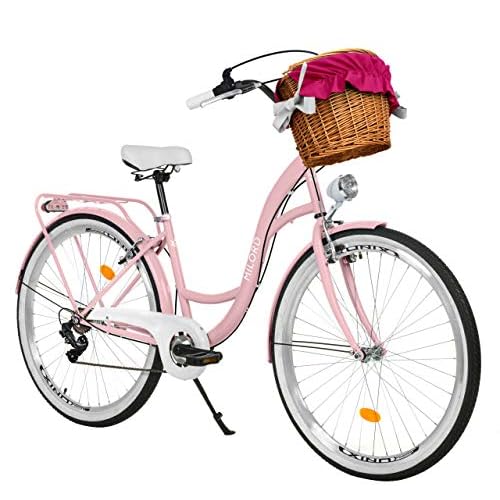 Milord. 28 Zoll 7-Gang Rosa Komfort Fahrrad mit Korb und Rückenträger, Hollandrad, Damenfahrrad, Citybike, Cityrad, Retro, Vintage