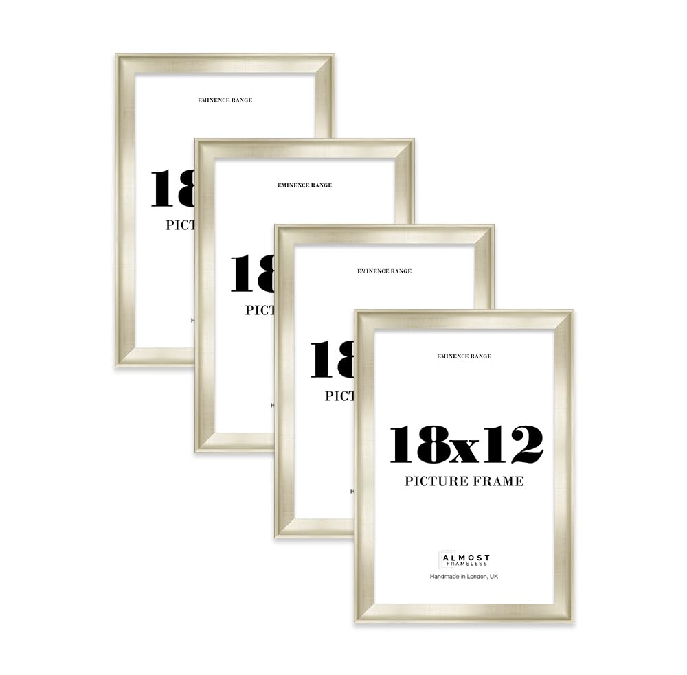 18x12" Silver Picture Frame - Rustic Wood Industrial Effect Photo Frame for Wall Display, Ideal for Posters, Prints & Home Décor, Wall Hooks, 32mm Edge - 4 Pack