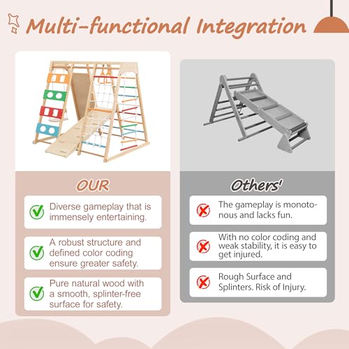 Image of 9-in-1 Indoor Jungle Gym, Natural Wood Kids Playset