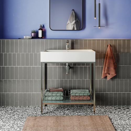 Image of Swiss Madison Pierre 32 inch Open Shelf Chrome Frame Freestanding Bathroom Vanity with Sink Top