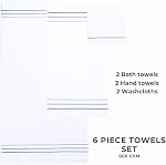 Ensemble de serviettes de bain pour salle de bains – Luxe 6-Piece Serviettes en coton, doux absorbant & Séchage rapide, 600 GSM Serviettes de bain pour salle de bains, Hôtel Spa Qualité (2 Bain, 2 Une main, 2 Lavables, bande d'azur bleu blanc)