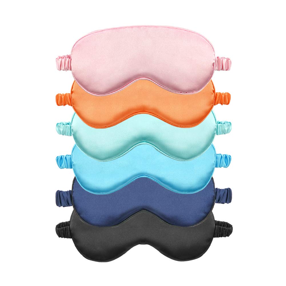 EleCharm Silk Satin Sleep Eye Masks 6-Pack Assorted Colors - Light-Blocking, Smooth & Skin-Friendly for Better Sleep, Travel & Naps