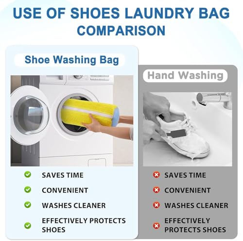 Image of Shoe Washing Machine Bag Laundry Shoe Bag for Washer & Dryer, Reusable with Durable Zipper for Sneakers & Delicates Deep Cleaning Washable Laundry Organizer Bag, All Shoe Sizes (Yellow)