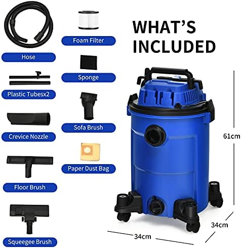 TANGZON Wet and Dry Vacuum Cleaner, 1200W Powerful 3 in 1 Vac Cleaner with Blower Function and Safety Protection, 25L Multi-Purpose Workshop Dust Extractor (Blue)
