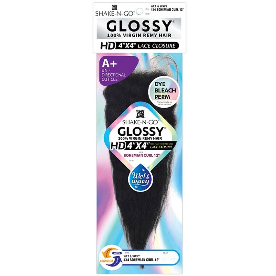 SHAKE-N-GO Glossy 4"x4" Wet & Wavy Bohemian 12" Lace Closure (NATURAL)