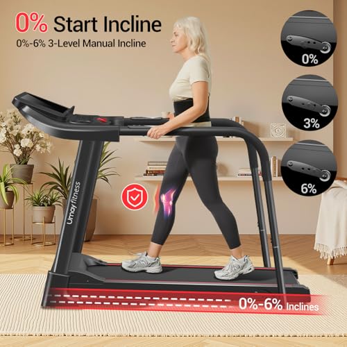 Image of UMAY Rehab Treadmill with Extended Handrails for Safety & Balance, 0.1 MPH Low-Speed Increment Running Machine with Pulse Sensors, Auto-Folding Home Recovery Treadmill 300 LBS Weight Capacity