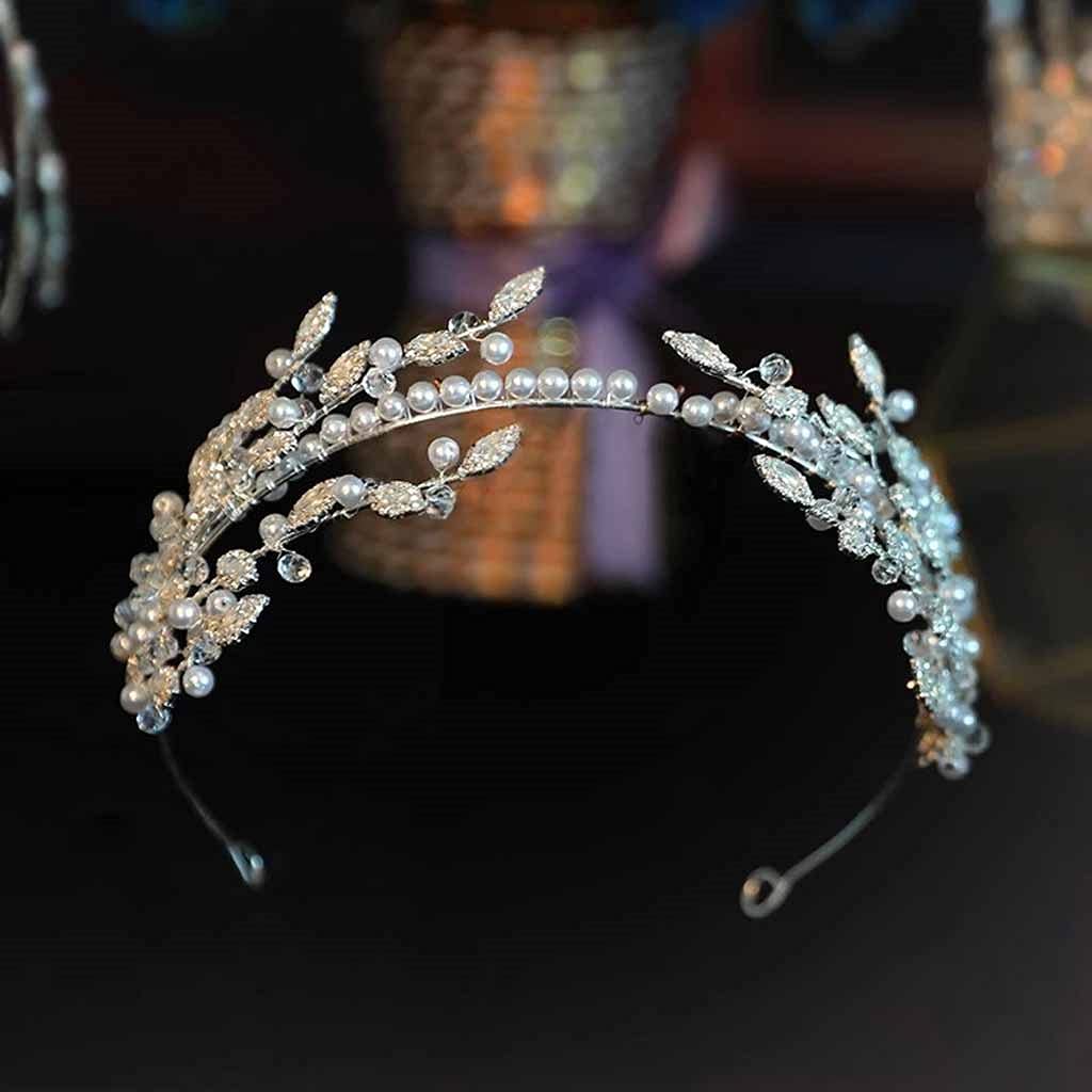 Mode Silber Farbe Hochzeit Crown Frauen Haar Tiara Kristall Perlen Schmuck Handgemachte Braut Zubehör Haarband